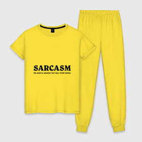 Женская пижама хлопок с принтом Sarcasm в Санкт-Петербурге, 100% хлопок | брюки и футболка прямого кроя, без карманов, на брюках мягкая резинка на поясе и по низу штанин | глупость | глупые люди | ирония | прикол | сарказм | шутка | юмор