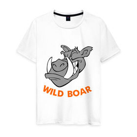 Мужская футболка хлопок с принтом Дикий кабан в Санкт-Петербурге, 100% хлопок | прямой крой, круглый вырез горловины, длина до линии бедер, слегка спущенное плечо. | wild boar | дикий кабан | животное | кабан | клыки