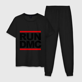 Мужская пижама хлопок с принтом Run DMC в Санкт-Петербурге, 100% хлопок | брюки и футболка прямого кроя, без карманов, на брюках мягкая резинка на поясе и по низу штанин
 | dmc | gangsta | gansta | hip hop | hop | rap | run | рэп | рэпчина | хип | хип хоп | хипхоп | хоп