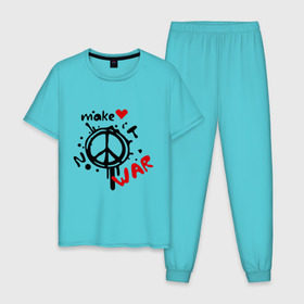 Мужская пижама хлопок с принтом Peace. Make love not war в Санкт-Петербурге, 100% хлопок | брюки и футболка прямого кроя, без карманов, на брюках мягкая резинка на поясе и по низу штанин
 | хиппи