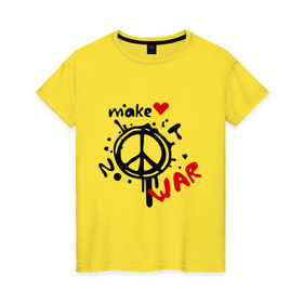 Женская футболка хлопок с принтом Peace. Make love not war в Санкт-Петербурге, 100% хлопок | прямой крой, круглый вырез горловины, длина до линии бедер, слегка спущенное плечо | хиппи