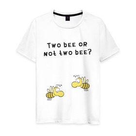Мужская футболка хлопок с принтом Two bee or not two bee в Санкт-Петербурге, 100% хлопок | прямой крой, круглый вырез горловины, длина до линии бедер, слегка спущенное плечо. | bee | two bee or not two bee | быть или не быть | вопрос | пчелки | пчелы | цитаты | шекспир