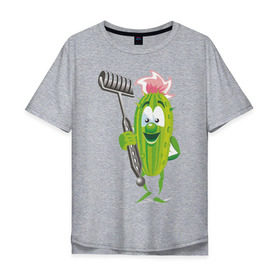 Мужская футболка хлопок Oversize с принтом Огурец в Санкт-Петербурге, 100% хлопок | свободный крой, круглый ворот, “спинка” длиннее передней части | дача | дачник | овощи | огурец | огурчик | садовод