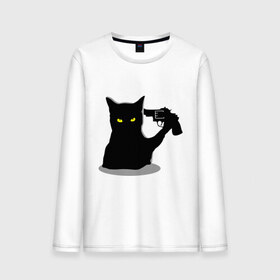 Мужской лонгслив хлопок с принтом Black Cat Shooter в Санкт-Петербурге, 100% хлопок |  | кот | кошка | кошка с пистолетом | кошки | пистолет | револьвер | черная кошка