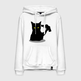 Мужская толстовка хлопок с принтом Black Cat Shooter в Санкт-Петербурге, френч-терри, мягкий теплый начес внутри (100% хлопок) | карман-кенгуру, эластичные манжеты и нижняя кромка, капюшон с подкладом и шнурком | кот | кошка | кошка с пистолетом | кошки | пистолет | револьвер | черная кошка