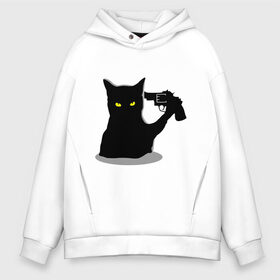 Мужское худи Oversize хлопок с принтом Black Cat Shooter в Санкт-Петербурге, френч-терри — 70% хлопок, 30% полиэстер. Мягкий теплый начес внутри —100% хлопок | боковые карманы, эластичные манжеты и нижняя кромка, капюшон на магнитной кнопке | Тематика изображения на принте: кот | кошка | кошка с пистолетом | кошки | пистолет | револьвер | черная кошка