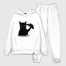 Мужской костюм хлопок OVERSIZE с принтом Black Cat Shooter в Санкт-Петербурге,  |  | кот | кошка | кошка с пистолетом | кошки | пистолет | револьвер | черная кошка