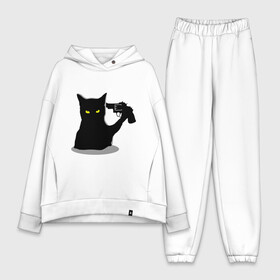 Женский костюм хлопок Oversize с принтом Black Cat Shooter в Санкт-Петербурге,  |  | кот | кошка | кошка с пистолетом | кошки | пистолет | револьвер | черная кошка