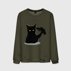 Мужской свитшот хлопок с принтом Black Cat Shooter в Санкт-Петербурге, 100% хлопок |  | кот | кошка | кошка с пистолетом | кошки | пистолет | револьвер | черная кошка
