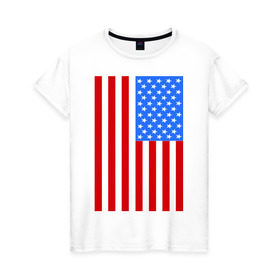 Женская футболка хлопок с принтом Американский флаг в Санкт-Петербурге, 100% хлопок | прямой крой, круглый вырез горловины, длина до линии бедер, слегка спущенное плечо | america | usa | америка | соединенные штаты | сша | флаг | штаты