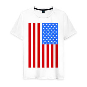 Мужская футболка хлопок с принтом Американский флаг в Санкт-Петербурге, 100% хлопок | прямой крой, круглый вырез горловины, длина до линии бедер, слегка спущенное плечо. | america | usa | америка | соединенные штаты | сша | флаг | штаты