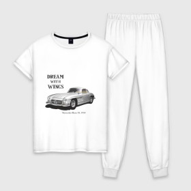 Женская пижама хлопок с принтом Mers SL 54 в Санкт-Петербурге, 100% хлопок | брюки и футболка прямого кроя, без карманов, на брюках мягкая резинка на поясе и по низу штанин | mercedez | mers sl 54 | авто | автомобиль | машины | мерин | мерс | мерседес | тачки