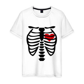 Мужская футболка хлопок с принтом Skeleton heart в Санкт-Петербурге, 100% хлопок | прямой крой, круглый вырез горловины, длина до линии бедер, слегка спущенное плечо. | скелет