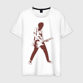 Мужская футболка хлопок с принтом Гитарист в Санкт-Петербурге, 100% хлопок | прямой крой, круглый вырез горловины, длина до линии бедер, слегка спущенное плечо. | гитара
