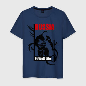 Мужская футболка хлопок с принтом Power life в Санкт-Петербурге, 100% хлопок | прямой крой, круглый вырез горловины, длина до линии бедер, слегка спущенное плечо. | power | power life | power liferussia pr | пауэр лифтинг | пауэрлифтинг | силовой экстрим