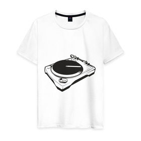 Мужская футболка хлопок с принтом DJ пульт в Санкт-Петербурге, 100% хлопок | прямой крой, круглый вырез горловины, длина до линии бедер, слегка спущенное плечо. | deejay | dj | вертушка | диджей | пластинка
