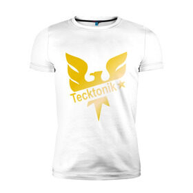 Мужская футболка премиум с принтом Tecktonik Gold в Санкт-Петербурге, 92% хлопок, 8% лайкра | приталенный силуэт, круглый вырез ворота, длина до линии бедра, короткий рукав | dance | tecktonick | tektonic | tektonik | клуб | танцевать | тектоник | тиктоник
