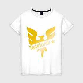Женская футболка хлопок с принтом Tecktonik Gold в Санкт-Петербурге, 100% хлопок | прямой крой, круглый вырез горловины, длина до линии бедер, слегка спущенное плечо | dance | tecktonick | tektonic | tektonik | клуб | танцевать | тектоник | тиктоник