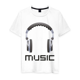 Мужская футболка хлопок с принтом Music headphones в Санкт-Петербурге, 100% хлопок | прямой крой, круглый вырез горловины, длина до линии бедер, слегка спущенное плечо. | 