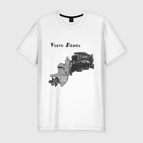 Мужская футболка премиум с принтом Volvo Penta motor boat в Санкт-Петербурге, 92% хлопок, 8% лайкра | приталенный силуэт, круглый вырез ворота, длина до линии бедра, короткий рукав | Тематика изображения на принте: авто | автомобиль | машины | тачки