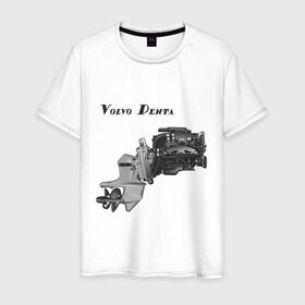 Мужская футболка хлопок с принтом Volvo Penta motor boat в Санкт-Петербурге, 100% хлопок | прямой крой, круглый вырез горловины, длина до линии бедер, слегка спущенное плечо. | авто | автомобиль | машины | тачки