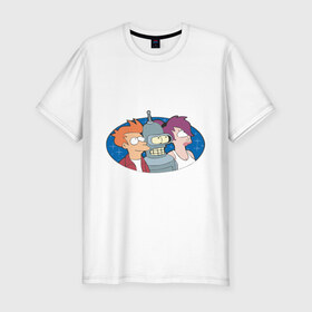 Мужская футболка премиум с принтом Футурама в Санкт-Петербурге, 92% хлопок, 8% лайкра | приталенный силуэт, круглый вырез ворота, длина до линии бедра, короткий рукав | bender | futurama | бендер | футурама
