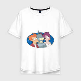 Мужская футболка хлопок Oversize с принтом Футурама в Санкт-Петербурге, 100% хлопок | свободный крой, круглый ворот, “спинка” длиннее передней части | bender | futurama | бендер | футурама