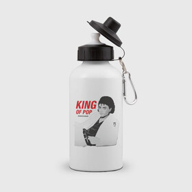 Бутылка спортивная с принтом King of pop в Санкт-Петербурге, металл | емкость — 500 мл, в комплекте две пластиковые крышки и карабин для крепления | майкл джексон