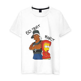 Мужская футболка хлопок с принтом 50 cent and Bart в Санкт-Петербурге, 100% хлопок | прямой крой, круглый вырез горловины, длина до линии бедер, слегка спущенное плечо. | 50 cent | simpsons | барт | симпсоны | симсоны