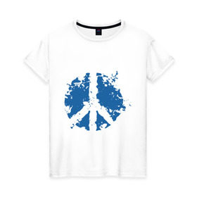 Женская футболка хлопок с принтом Peace мир в Санкт-Петербурге, 100% хлопок | прямой крой, круглый вырез горловины, длина до линии бедер, слегка спущенное плечо | хиппи
