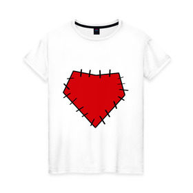 Женская футболка хлопок с принтом Заплатка на сердце в Санкт-Петербурге, 100% хлопок | прямой крой, круглый вырез горловины, длина до линии бедер, слегка спущенное плечо | заплатка | любовь | отношения | сердце | чувства