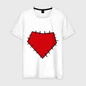 Мужская футболка хлопок с принтом Заплатка на сердце в Санкт-Петербурге, 100% хлопок | прямой крой, круглый вырез горловины, длина до линии бедер, слегка спущенное плечо. | заплатка | любовь | отношения | сердце | чувства