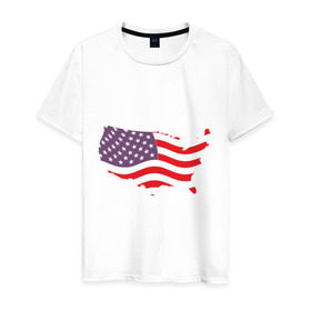 Мужская футболка хлопок с принтом Флаг Америки в Санкт-Петербурге, 100% хлопок | прямой крой, круглый вырез горловины, длина до линии бедер, слегка спущенное плечо. | Тематика изображения на принте: america | usa | америка | сша | флаг | штаты