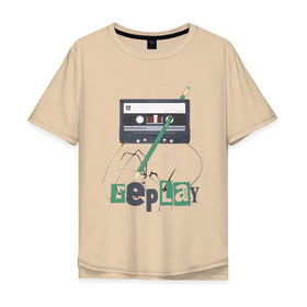 Мужская футболка хлопок Oversize с принтом Replay в Санкт-Петербурге, 100% хлопок | свободный крой, круглый ворот, “спинка” длиннее передней части | Тематика изображения на принте: music | replay | replayреплей | аудиокассета | кассета | музыка