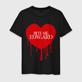 Мужская футболка хлопок с принтом Bite me, Edward в Санкт-Петербурге, 100% хлопок | прямой крой, круглый вырез горловины, длина до линии бедер, слегка спущенное плечо. | edward | new moon | twilight | бэлла | новолуние | сага | сумерки | эдвард