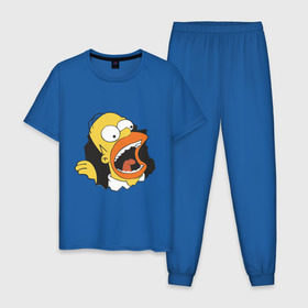 Мужская пижама хлопок с принтом Гомер Симпсон вылезает в Санкт-Петербурге, 100% хлопок | брюки и футболка прямого кроя, без карманов, на брюках мягкая резинка на поясе и по низу штанин
 | гомер