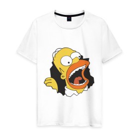 Мужская футболка хлопок с принтом Гомер Симпсон вылезает в Санкт-Петербурге, 100% хлопок | прямой крой, круглый вырез горловины, длина до линии бедер, слегка спущенное плечо. | гомер