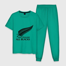 Мужская пижама хлопок с принтом All blacks в Санкт-Петербурге, 100% хлопок | брюки и футболка прямого кроя, без карманов, на брюках мягкая резинка на поясе и по низу штанин
 | американский футбол | регби