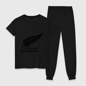 Женская пижама хлопок с принтом All blacks в Санкт-Петербурге, 100% хлопок | брюки и футболка прямого кроя, без карманов, на брюках мягкая резинка на поясе и по низу штанин | американский футбол | регби