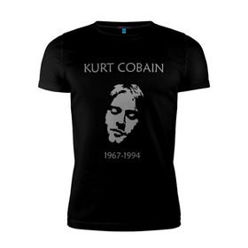 Мужская футболка премиум с принтом Kurt Cobain в Санкт-Петербурге, 92% хлопок, 8% лайкра | приталенный силуэт, круглый вырез ворота, длина до линии бедра, короткий рукав | kurt cobain | nirvana | кумиры | курт кобейн | легенды | нирвана | певцы | портреты