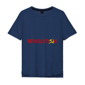 Мужская футболка хлопок Oversize с принтом Revolution (3) в Санкт-Петербурге, 100% хлопок | свободный крой, круглый ворот, “спинка” длиннее передней части | коммунизм | молот | революция | серп | советский | социализм | союз