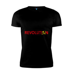 Мужская футболка премиум с принтом Revolution (3) в Санкт-Петербурге, 92% хлопок, 8% лайкра | приталенный силуэт, круглый вырез ворота, длина до линии бедра, короткий рукав | коммунизм | молот | революция | серп | советский | социализм | союз