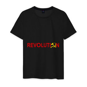 Мужская футболка хлопок с принтом Revolution (3) в Санкт-Петербурге, 100% хлопок | прямой крой, круглый вырез горловины, длина до линии бедер, слегка спущенное плечо. | коммунизм | молот | революция | серп | советский | социализм | союз