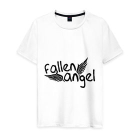 Мужская футболка хлопок с принтом Fallen angel в Санкт-Петербурге, 100% хлопок | прямой крой, круглый вырез горловины, длина до линии бедер, слегка спущенное плечо. | крылья