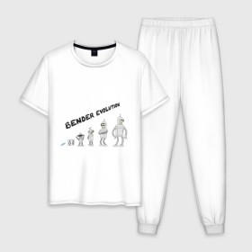 Мужская пижама хлопок с принтом Bender evolution в Санкт-Петербурге, 100% хлопок | брюки и футболка прямого кроя, без карманов, на брюках мягкая резинка на поясе и по низу штанин
 | bender | evolution | futurama | футурама | эволюция