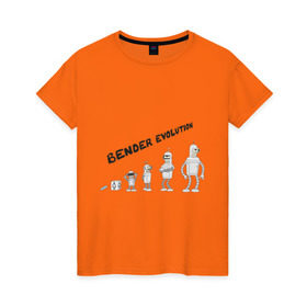 Женская футболка хлопок с принтом Bender evolution в Санкт-Петербурге, 100% хлопок | прямой крой, круглый вырез горловины, длина до линии бедер, слегка спущенное плечо | bender | evolution | futurama | футурама | эволюция