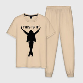 Мужская пижама хлопок с принтом Майкл Джексон - This is it в Санкт-Петербурге, 100% хлопок | брюки и футболка прямого кроя, без карманов, на брюках мягкая резинка на поясе и по низу штанин
 | майкл джексон