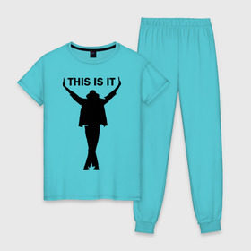 Женская пижама хлопок с принтом Майкл Джексон - This is it в Санкт-Петербурге, 100% хлопок | брюки и футболка прямого кроя, без карманов, на брюках мягкая резинка на поясе и по низу штанин | Тематика изображения на принте: майкл джексон