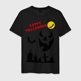 Мужская футболка хлопок с принтом Happy Halloween в Санкт-Петербурге, 100% хлопок | прямой крой, круглый вырез горловины, длина до линии бедер, слегка спущенное плечо. | 31 октября | halloven | hallovin | halloween | hallowin | haloveen | haloven | halovin | haloween | halowen | helloween | hellowin | heloven | helowen | халлоуин | халлуин | халовин | халоуин | хелловин | хеллоуин | хеллу | хеллувин | хеловин | хелоуин | 