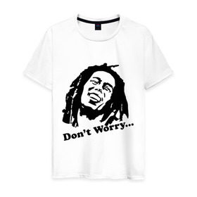 Мужская футболка хлопок с принтом Bob marley-don `t worry в Санкт-Петербурге, 100% хлопок | прямой крой, круглый вырез горловины, длина до линии бедер, слегка спущенное плечо. | боб | марли | рагга | растаманы | регги